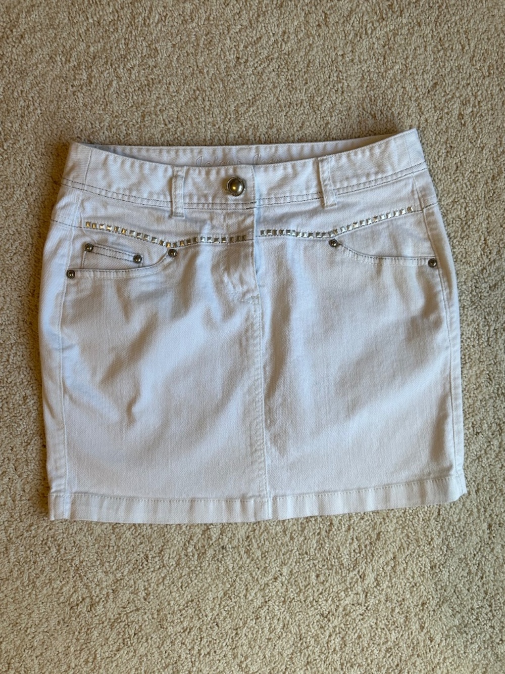 Joinus White Studded Y2K Denim Mini Skirt - Size S